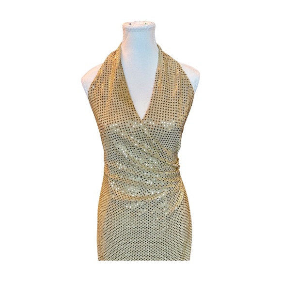 Vintage Gold Sequin Halter Evening Gown – Chica’s California – Size S – Made in - Picture 2 of 6